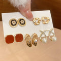 Light Luxury Geometric Square Faux Pearl Rhinestone Enamel Stud Earrings Jewelry Set view 3