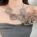 Light Luxury Iron Wrinkled Square Earrings Necklace Jewelry Set With Niche Geometric Design view 4