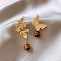 Maillard Style Asymmetric Flower Tiger Eye Alloy Drop Earrings With Silver Needle view 4