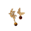Maillard Style Asymmetric Flower Tiger Eye Alloy Drop Earrings With Silver Needle view 5