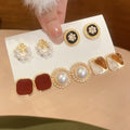 Light Luxury Faux Pearl Flower Stud Earrings Jewelry Set With Silver Needle Geometric Design view 3