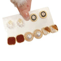 Light Luxury Faux Pearl Flower Stud Earrings Jewelry Set With Silver Needle Geometric Design view 5