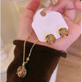 18K Gold Plated Copper Zircon Square Earrings Necklace Jewelry Set Vintage Luxury Choker view 1