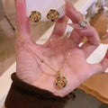 18K Gold Plated Copper Zircon Square Earrings Necklace Jewelry Set Vintage Luxury Choker view 3