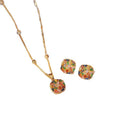 18K Gold Plated Copper Zircon Square Earrings Necklace Jewelry Set Vintage Luxury Choker view 5