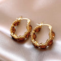 18K Gold Plated Copper Round Rhinestone Huggie Earrings, Vintage Light Luxury Style view 1