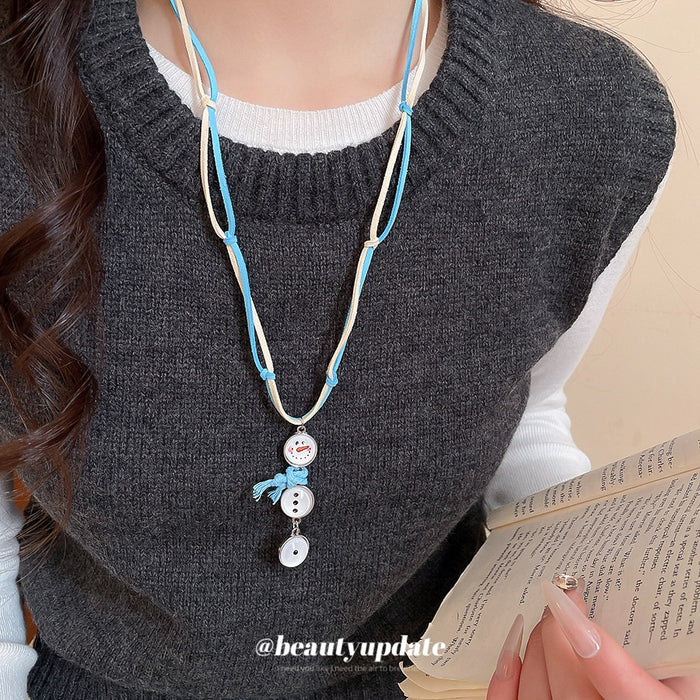 Old Money Cotton Rope Round Snowman Tassel Sweater Necklace For Women