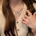 French Bow Faux Pearl Necklace Bracelet Jewelry Set Elegant Light Luxury Office Style view 4