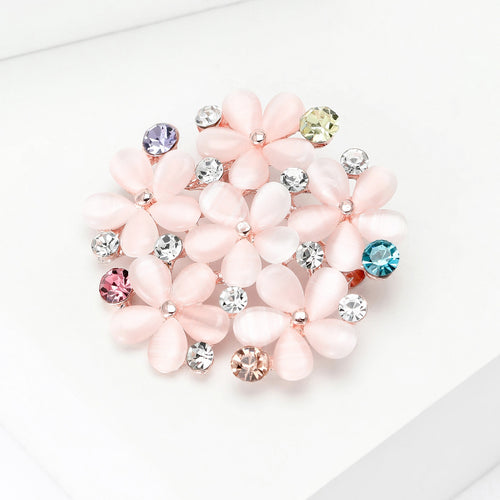 Alloy Rhinestone Cat Eye Flower Brooch For Women Apparel
