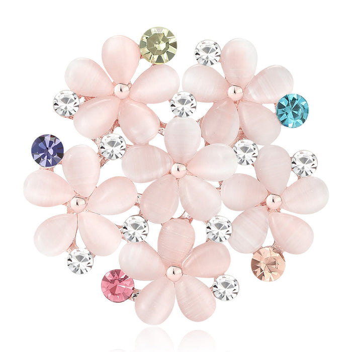 Alloy Rhinestone Cat Eye Flower Brooch For Women Apparel