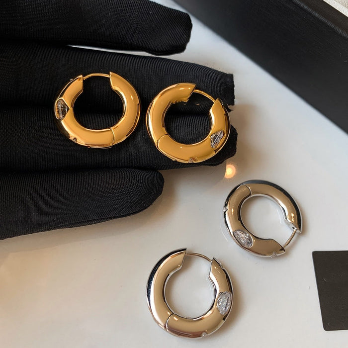 Gold Plated Copper Zircon Round Hoop Drop Earrings For Women Light Luxury Style