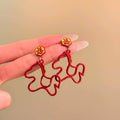 Light Luxury Alloy Red Enamel Fu Character Pony Drop Earrings With Silver Needle Posts view 1