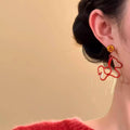 Light Luxury Alloy Red Enamel Fu Character Pony Drop Earrings With Silver Needle Posts view 4