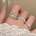 Copper Enamel Rhinestone Flower Open Ring, Light Luxury Fashion OL Adjustable Finger Jewelry view 1