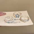 Copper Enamel Rhinestone Flower Open Ring, Light Luxury Fashion OL Adjustable Finger Jewelry view 2