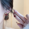 Elegant Red Gourd Stud Earrings With Rhinestone Inlaid Alloy Silver Pins For New Year Luxury Women Earrings view 1