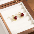Elegant Red Gourd Stud Earrings With Rhinestone Inlaid Alloy Silver Pins For New Year Luxury Women Earrings view 4
