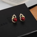 Elegant Red Gourd Stud Earrings With Rhinestone Inlaid Alloy Silver Pins For New Year Luxury Women Earrings view 3