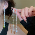 Light Luxury Copper Zircon Waterdrop Tassel Drop Earrings With Silver Posts For Women view 1