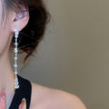 Light Luxury Copper Zircon Waterdrop Tassel Drop Earrings With Silver Posts For Women view 3