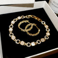 Zircon Mother Of Pearl Copper Jewelry Set With Bracelet And Round Hoop Earrings view 1