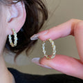 Zircon Mother Of Pearl Copper Jewelry Set With Bracelet And Round Hoop Earrings view 4