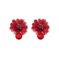 Red Fabric Flower Crystal Tassel Drop Earrings Resort Beach Floral Boho Statement Jewelry view 5