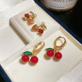 Red Zircon Cherry Stud Earrings For Women Old Money Style Fruit Jewelry New Year Autumn Winter view 1