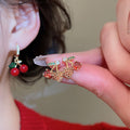 Red Zircon Cherry Stud Earrings For Women Old Money Style Fruit Jewelry New Year Autumn Winter view 2