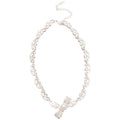 Korean Style Alloy Wrinkled Bow Pearl Choker Necklace Light Luxury Minimalist Collarbone Chain view 5