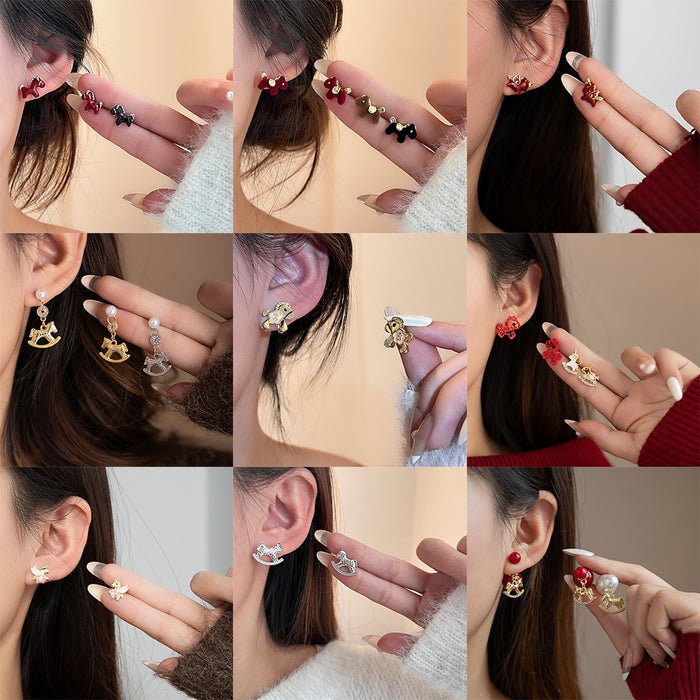 2026 New Year Red Horse Zodiac Stud Earrings For Women Festive Holiday Jewelry