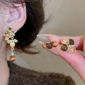 Maillard Style Brown Resin Flower Tassel Drop Earrings With Silver Pins view 2