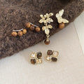 Maillard Style Brown Resin Flower Tassel Drop Earrings With Silver Pins view 1