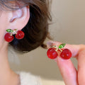 Korean Light Luxury Resin Cherry Rhinestone Stud Earrings For Women view 1