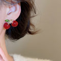 Korean Light Luxury Resin Cherry Rhinestone Stud Earrings For Women view 3