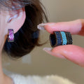 Light Luxury Copper Zircon Square Hoop Earrings For Women, Trendy Geometric Fashion Ear Jewelry view 2