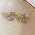 Old Money Alloy Rhinestone Enamel Firework Flower Stud Earrings For Women view 2