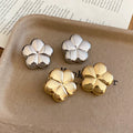 Light Luxury Iron Flower Stud Earrings With Smooth Metal Finish And Rhinestone Accent view 4
