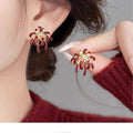 18K Gold Plated Alloy Firework Zircon Enamel Geometric Stud Earrings Light Luxury New Year Jewelry view 3