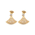 Gold Plated Copper Zircon Fan Geometric Stud Earrings With Silver Pins Old Money Style view 5