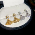 Gold Plated Copper Zircon Fan Geometric Stud Earrings With Silver Pins Old Money Style view 2