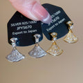 Gold Plated Copper Zircon Fan Geometric Stud Earrings With Silver Pins Old Money Style view 4