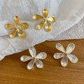 Brushed Metal Flower Stud Earrings With Silver Posts, Minimalist OL Style Daily Jewelry view 4