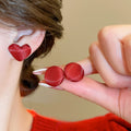 Red Round Brushed Copper Stud Earrings With Silver Posts, Retro Hong Kong Style Daily Jewelry view 1