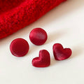 Red Round Brushed Copper Stud Earrings With Silver Posts, Retro Hong Kong Style Daily Jewelry view 2