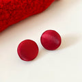 Red Round Brushed Copper Stud Earrings With Silver Posts, Retro Hong Kong Style Daily Jewelry view 4