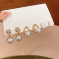 French Vintage Faux Pearl Rhinestone Enamel Round Stud Earrings Jewelry Set For Women view 1