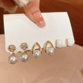 French Vintage Faux Pearl Rhinestone Enamel Round Stud Earrings Jewelry Set For Women view 3