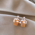 18K Gold Plated Copper Geometric Popcorn Pearl Zircon Stud Earrings With Silver Pins view 3