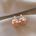 18K Gold Plated Copper Geometric Popcorn Pearl Zircon Stud Earrings With Silver Pins view 1